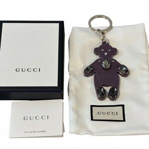 Gucci Purple Large Teddy Bear Rhinestone Keychain RARE